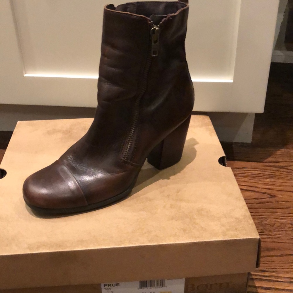 Brown leather zip up booties